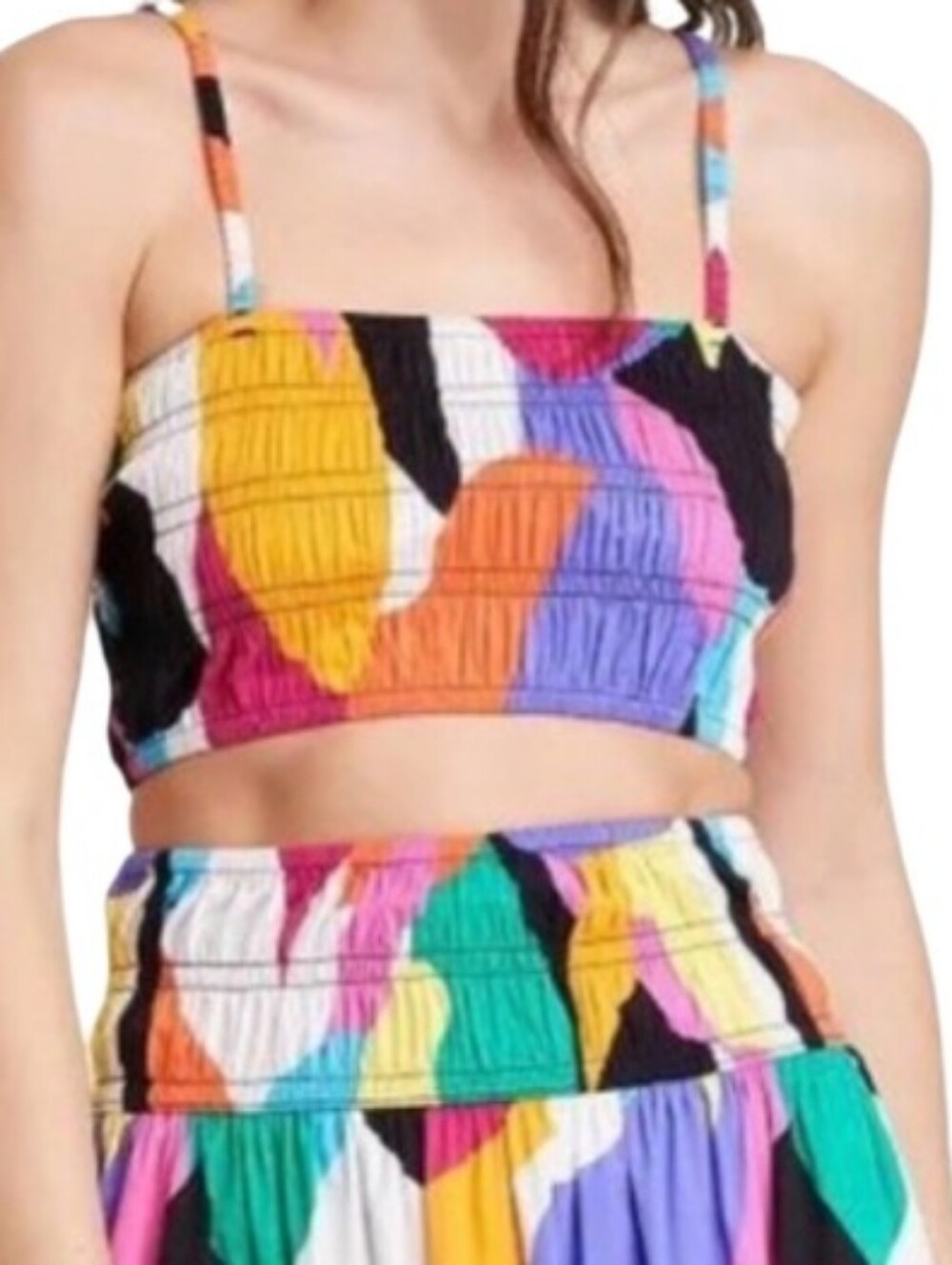 Multicolor Smocked Crop Top Sz Med Nwt
